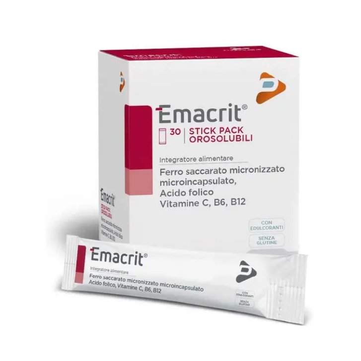 Emacrit Orosolubile Integratore di Ferro con Acido Folico e Vitamine C B6 B12 30 Stick Pack - Pharma Line