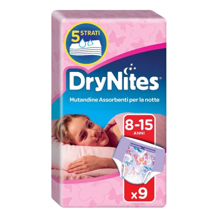 DryNites Mutandine Assorbenti Ragazza Protezione Notturna Enuresi Taglia L (27-57 kg) 9 Pezzi - Huggies