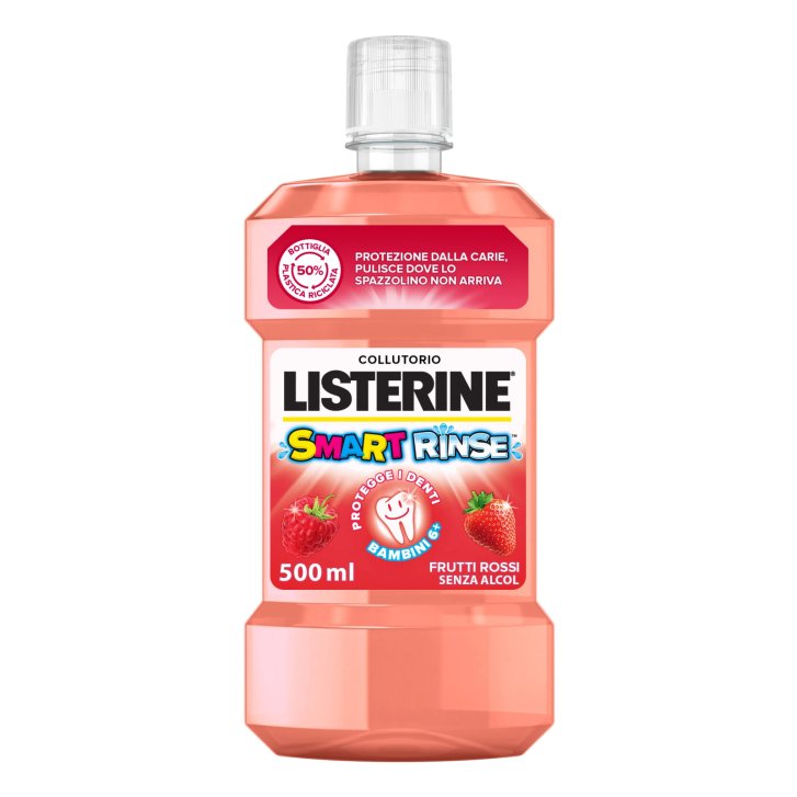 Listerine Smart Rinse Collutorio al Fluoro per Bambini Senza Alcol Aroma Frutti Rossi 500ml - Listerine