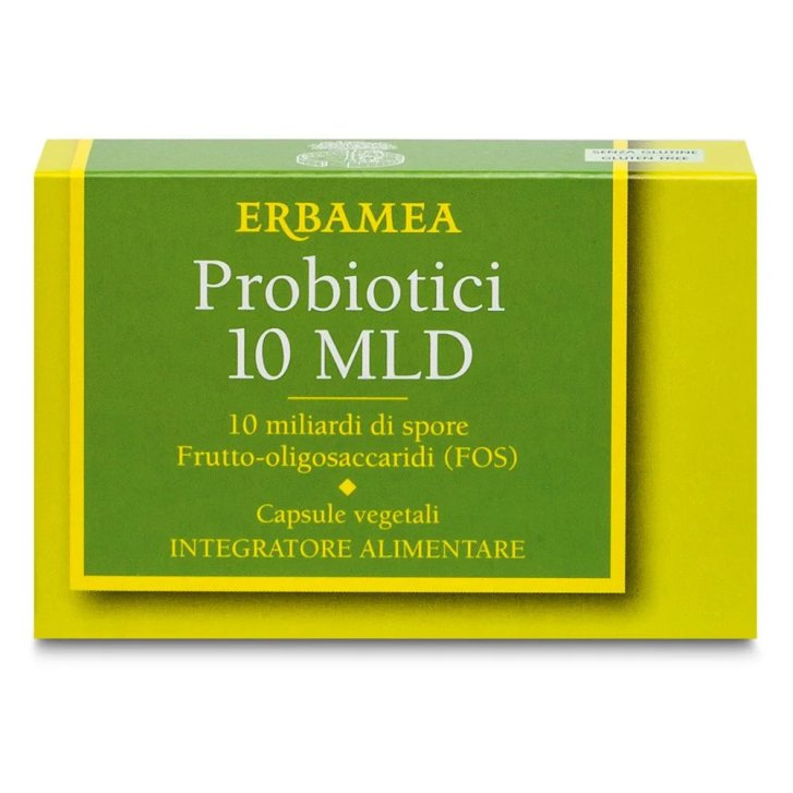 Probiotici Integratore Fermenti Lattici 10 Miliardi con FOS e Inulina 24 Capsule Vegetali - Erbamea