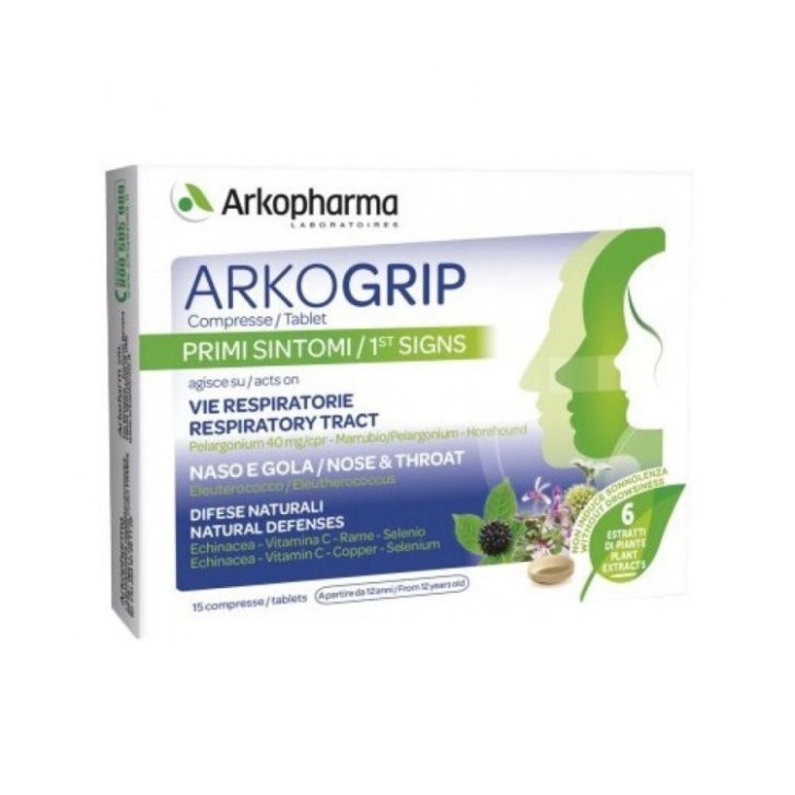 Arkogrip Integratore Difese Immunitarie e Benessere Vie Respiratorie con Echinacea Vitamina C e Selenio 15 Compresse - Arkofarm