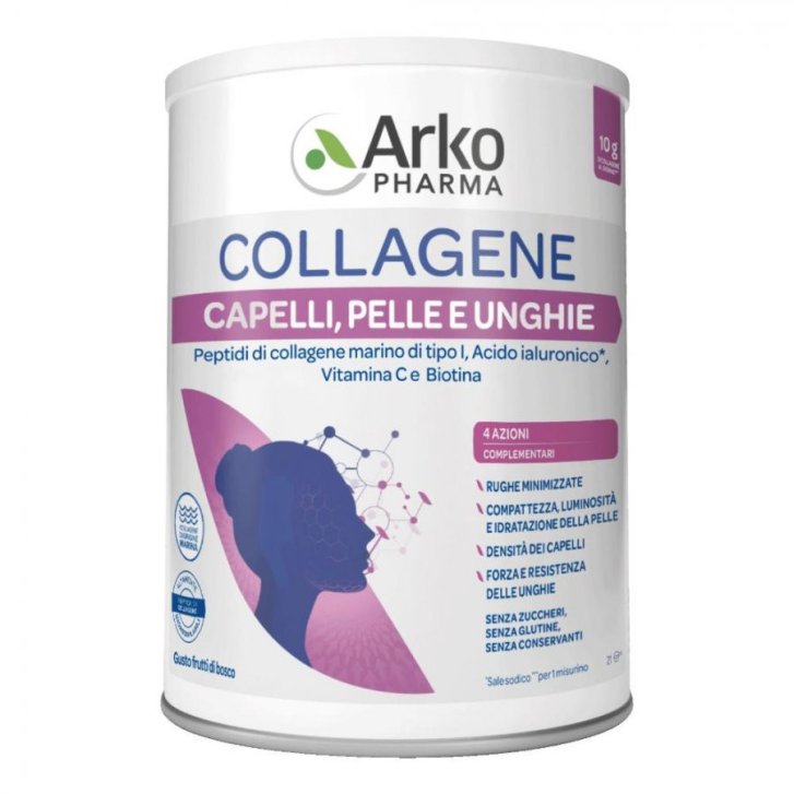 Collagene Marino Integratore Capelli Pelle e Unghie con Acido Ialuronico Vitamina C e Biotina Polvere 260g - ArkoPharma