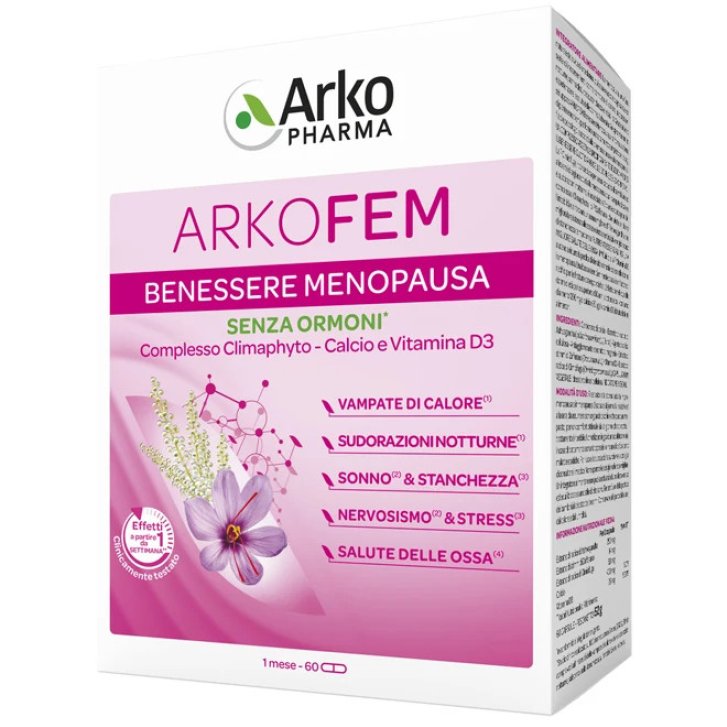 Arkofem Integratore Menopausa con Cimicifuga Zafferano e Ashwagandha Calcio Vitamina D3 60 Capsule Vegetali - Arkofarm