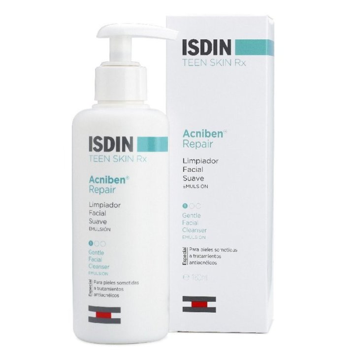 Acniben Repair Emulsione Detergente Delicata Viso Pelle Sensibile e Trattamenti Antiacne 180 ml - Isdin