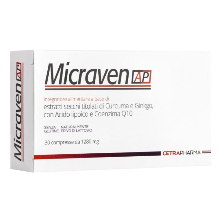 Micraven AP Integratore Circolazione con Acido Lipoico Curcuma Ginkgo e Coenzima Q10 30 Compresse - Cetra Pharma