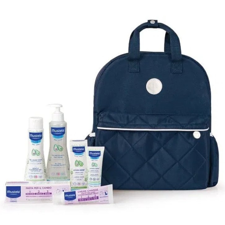 Mustela Zaino Prime Coccole Kit Neonato con Detergente Delicato, Fluido S/R, Pasta Cambio e Crema Viso - Mustela
