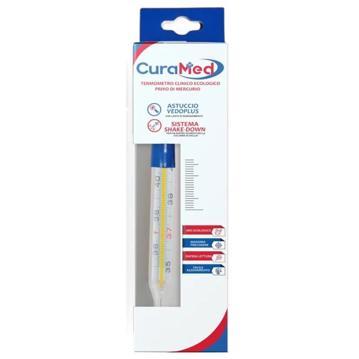 Termometro Clinico Ovale al Gallio Senza Mercurio con Agitatore e Astuccio con Lente di Ingrandimento - Cura Farma