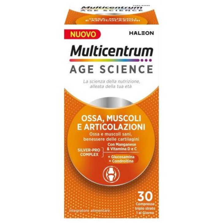 Multicentrum Age Science Integratore Ossa Muscoli e Articolazioni con Glucosamina Condroitina Vitamina D e Magnesio 30 Compresse - Multicentrum