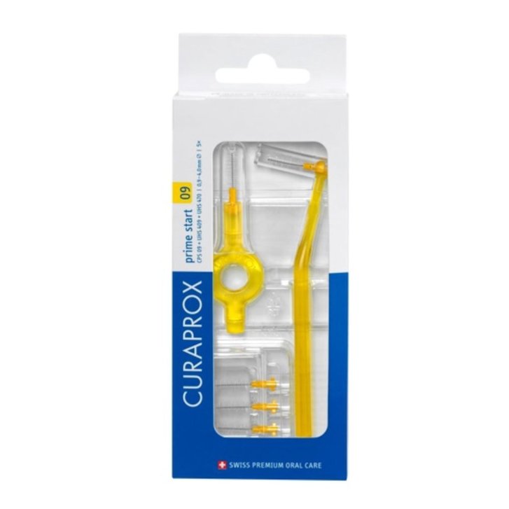 Curaprox CPS 09 Scovolini Interdentali Prime Start Giallo 0.9mm 5 Pezzi + 2 Manici - CURAPROX