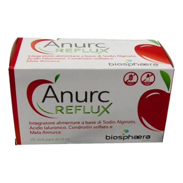 Anurc Reflux Integratore Reflusso Gastroesofageo con Sodio Alginato e Acido Ialuronico 20 Stick - Biosphaera Pharma