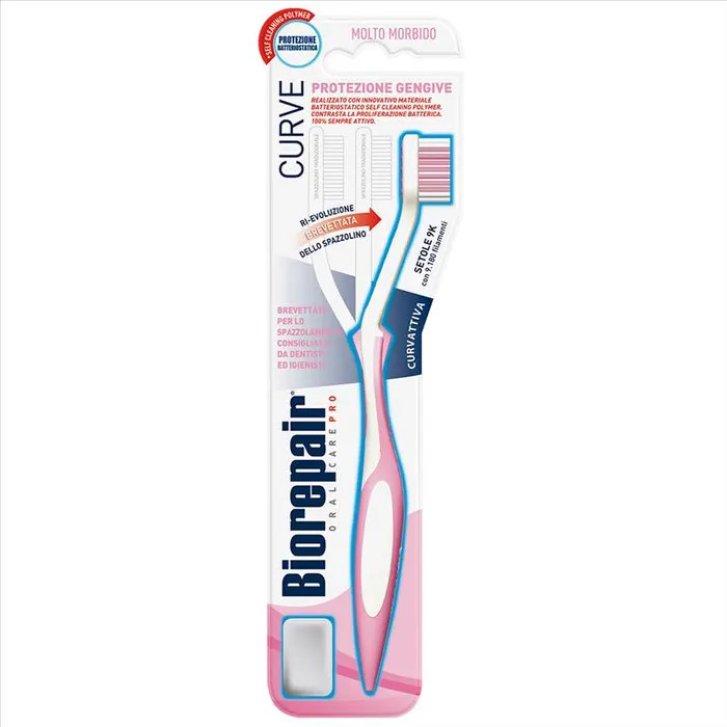 Biorepair Curve Spazzolino Manuale Antibatterico Protezione Gengive Setole Molto Morbide 1 Pezzo - Biorepair