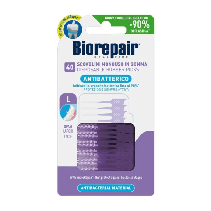 Biorepair Soft Pick Scovolini Interdentali in Gomma Antibatterici con microRepair Large 40 Pezzi - Biorepair
