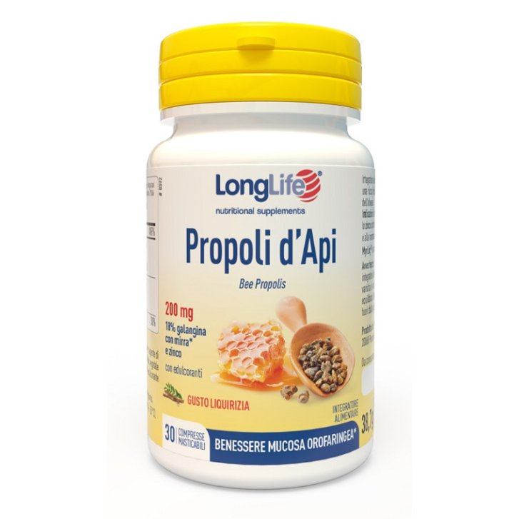 Propoli d\'Api Integratore per Gola e Sistema Immunitario con Mirra e Zinco 30 Compresse Masticabili - Longlife