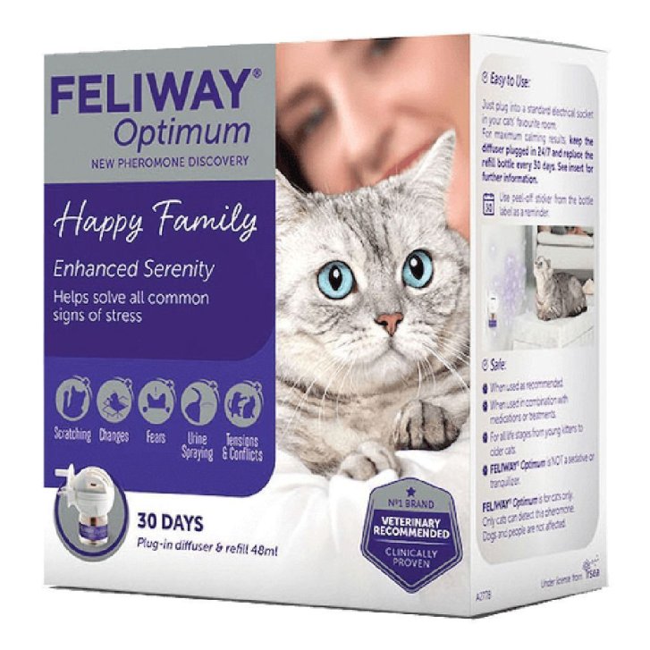 Feliway Optimum Diffusore + Ricarica Anti-stress per Gatti con Feromoni 48ml - Feliway