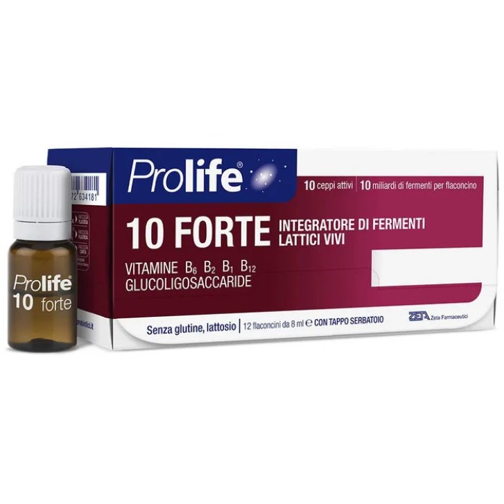 Prolife 10 Forte Integratore Fermenti Lattici Vivi 10 Ceppi con Vitamine B Senza Glutine e Lattosio 12 Flaconcini x 8ml - Prolife