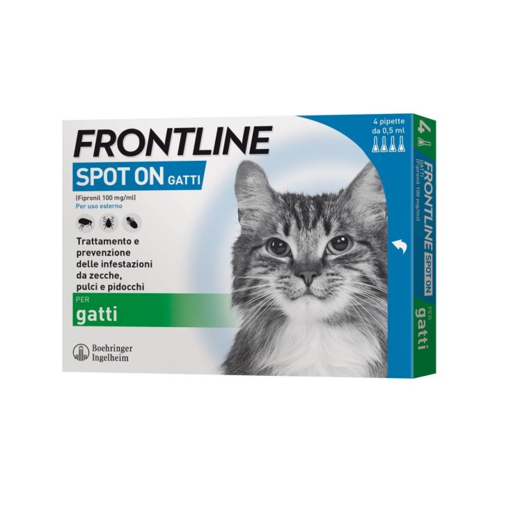 Frontline Spot-on Gatti trattamento antipulci 4 pipette 0,5 ml