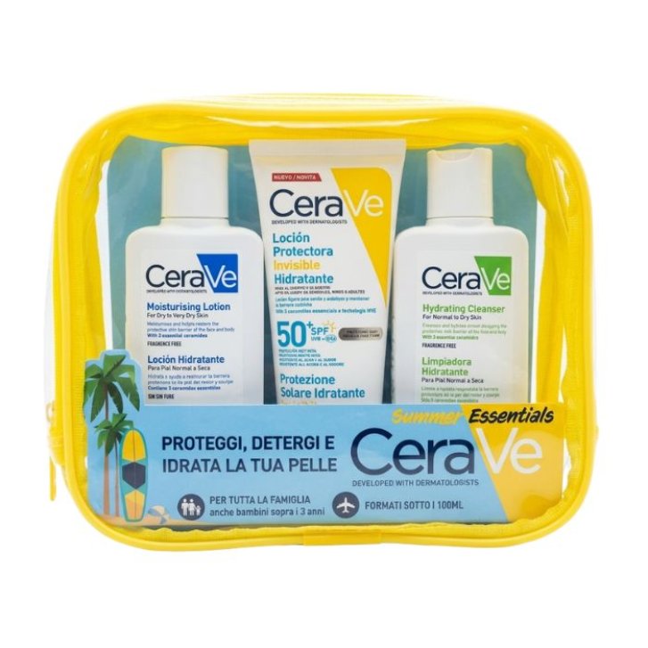 CeraVe Pochette Solari Detersione Protezione SPF50+ Lozione Idratante e Detergente 3 Prodotti - CeraVe