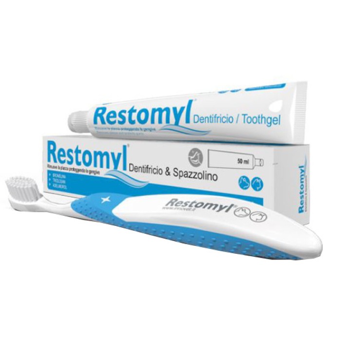 Restomyl Kit Igiene Orale Cani e Gatti Gel Antiplacca 50ml Spazzolino Morbido - Innovet