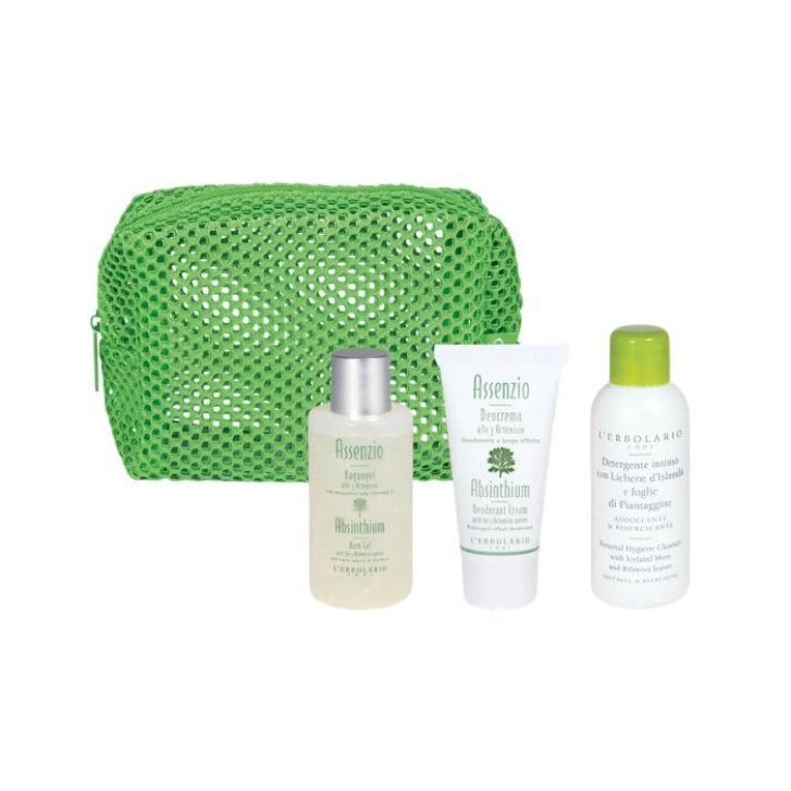L'Erbolario Kit Viaggio Igiene Corpo Bagnogel, Deodorante e Detergente Intimo Formato Viaggio 3 Pezzi - Assenzio