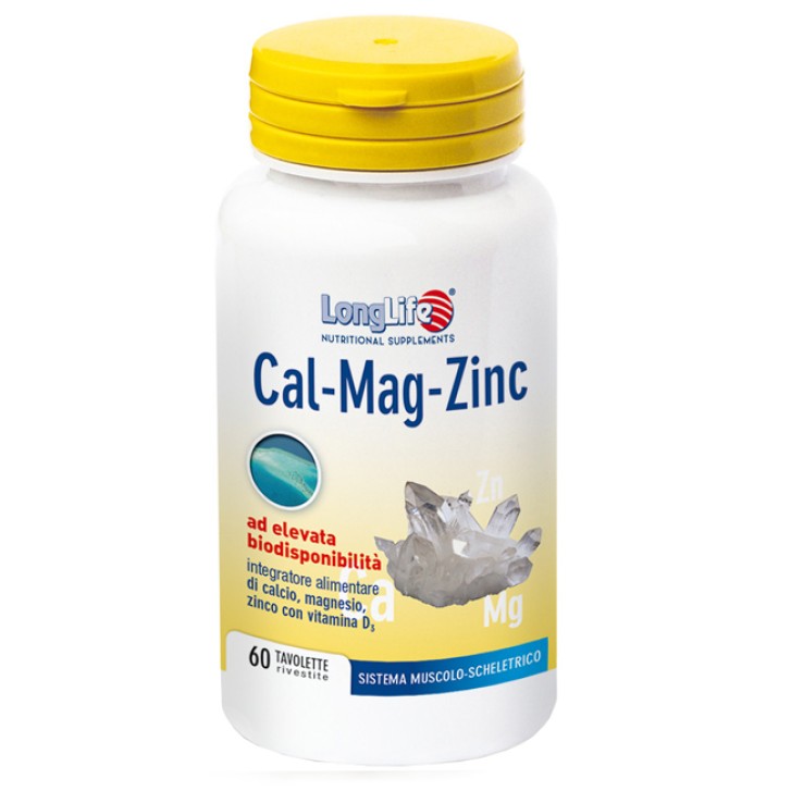 Longlife Cal Mag Zinc Integratore calcio magnezio zinco 60 Tavolette