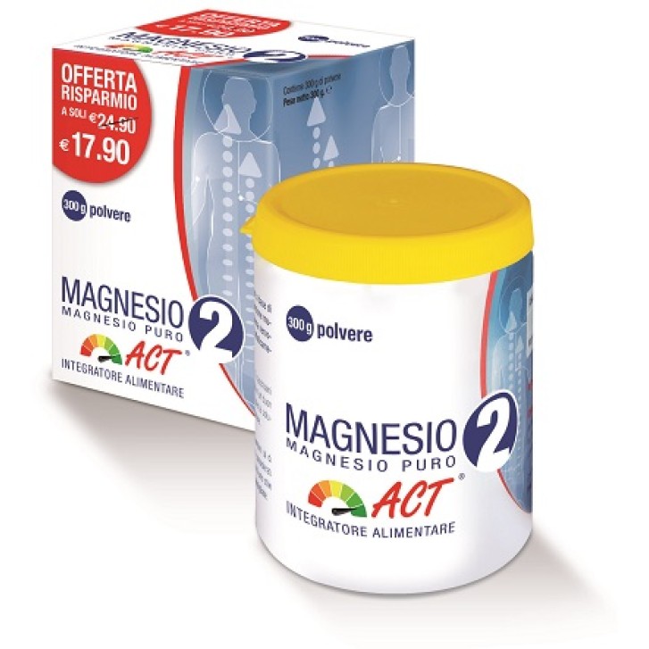 Magnesio 2 Act magnesio puro in polvere integratore contro la stanchezza 300 gr