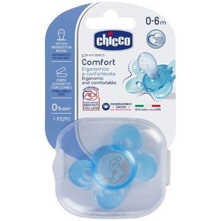 CHICCO Physio Comfort Succhietto azzurro in silicone 0 - 6 mesi