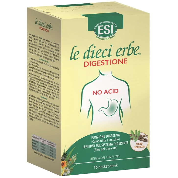 Esi Le dieci erbe Digestione per la funzione digestiva 16 pocket drink