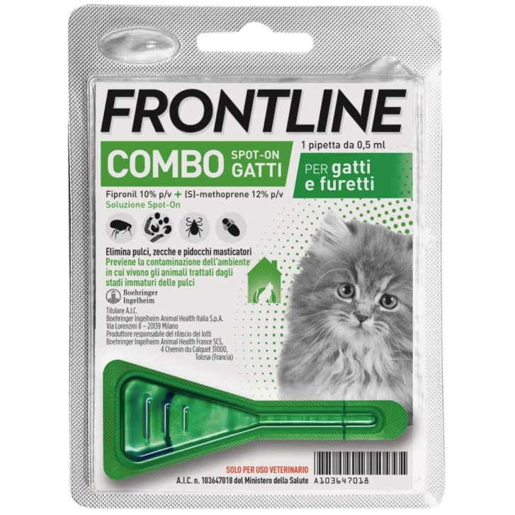 FRONTLINE COMBO SPOT-ON GATTI*soluz 1 pipetta 0,5 ml 50 mg +60 mg gatti e furetti