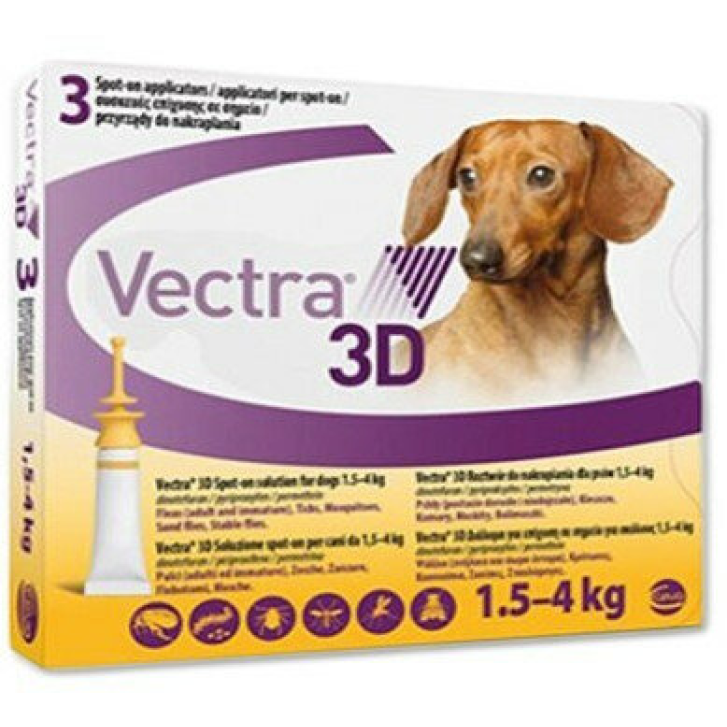 Vectra 3D Soluzione Antiparassitaria per cani da 1,5-4 kg giallo 3 pipette