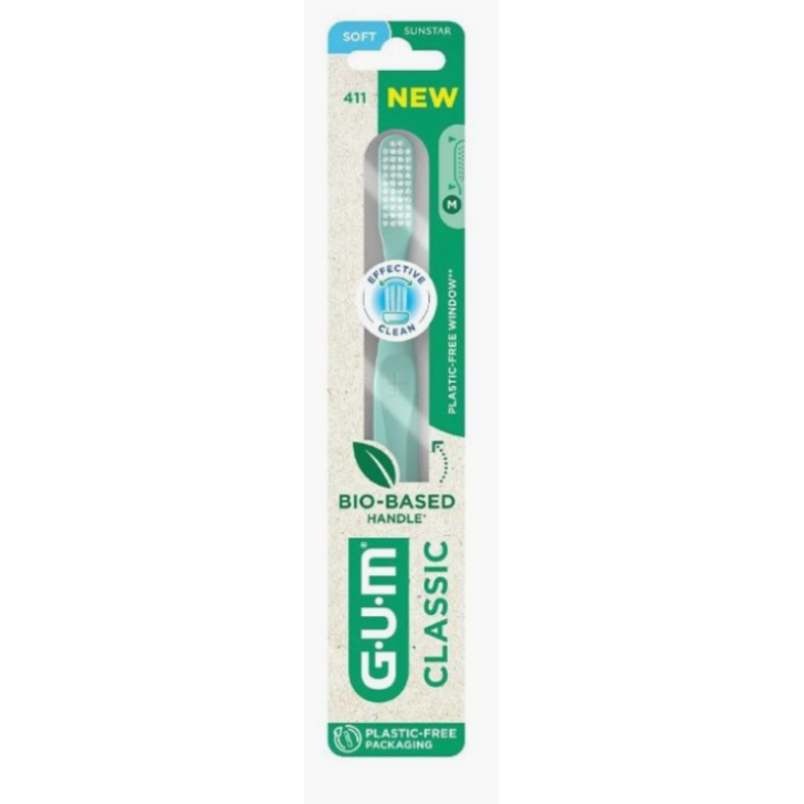 GUM Classic 411 Spazzolino Manuale Morbido Regular con Cappuccio Salvaigiene - GUM