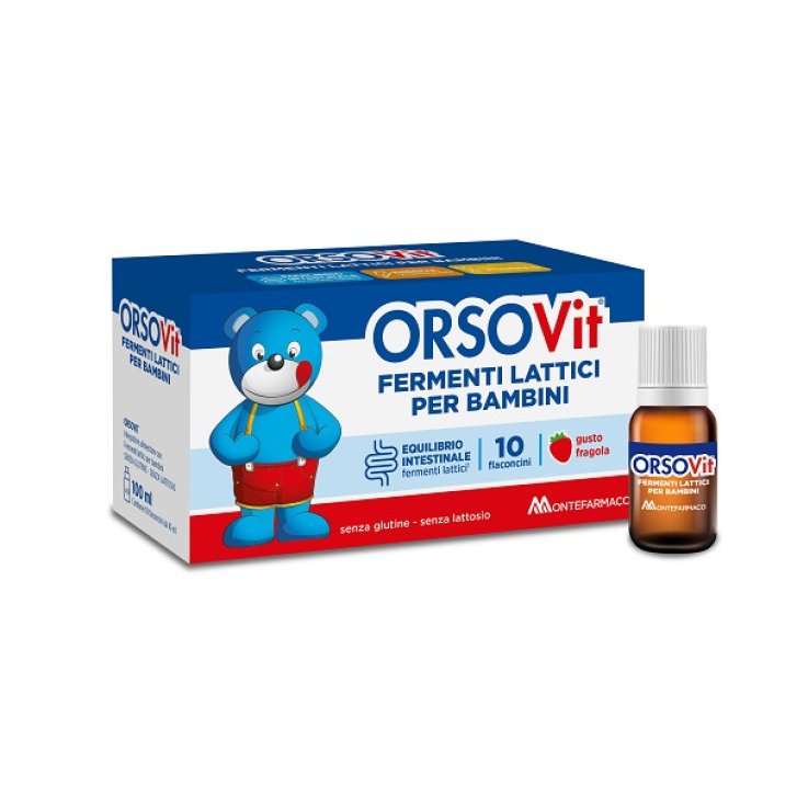 ORSOVIT FERMENTI 10 FLACONCINI DA 10 ML FRAGOLA SENZA GLUTINE E LATTOSIO