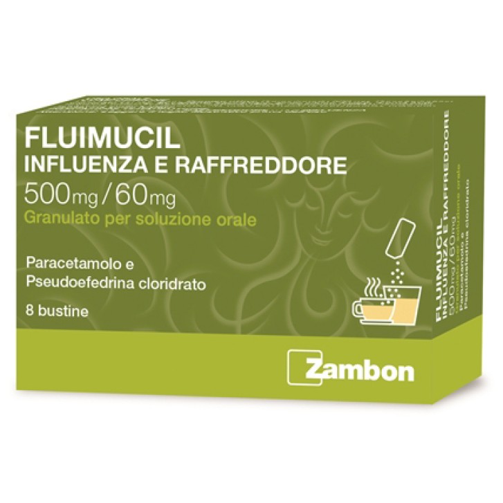 FLUIMUCIL INFLUENZA E RAFFREDDORE orale 8 bustine 500 mg + 60 mg