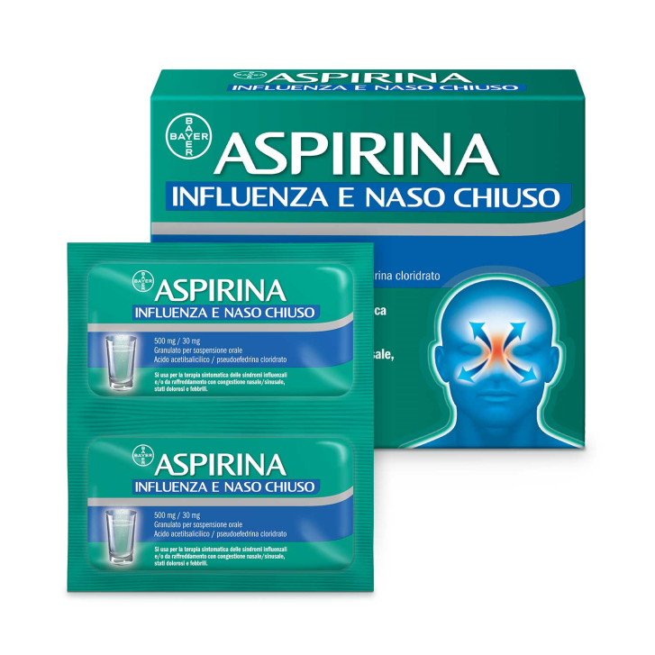 ASPIRINA INFLUENZA E NASO CHIUSO orale 10 bustine 500 mg + 30 mg