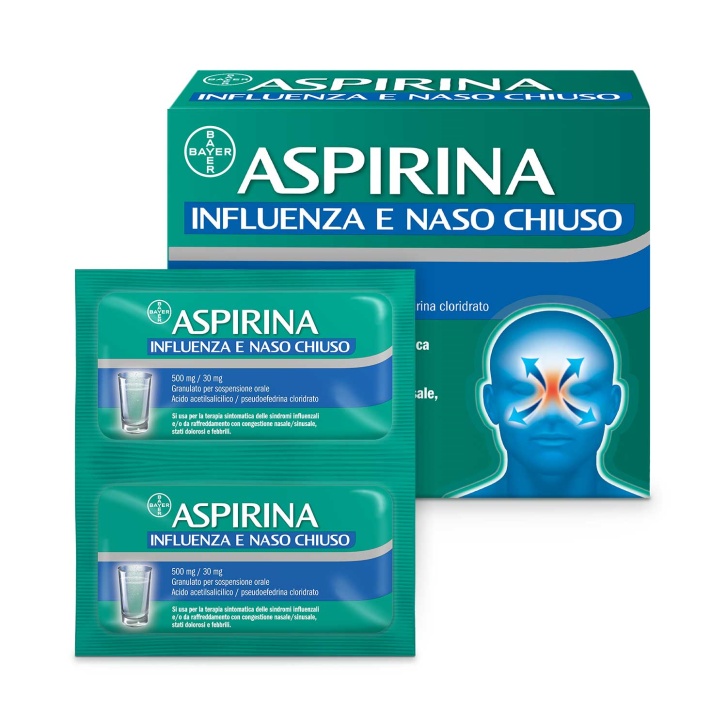 ASPIRINA INFLUENZA E NASO CHIUSO orale 20 bustine 500 mg + 30 mg