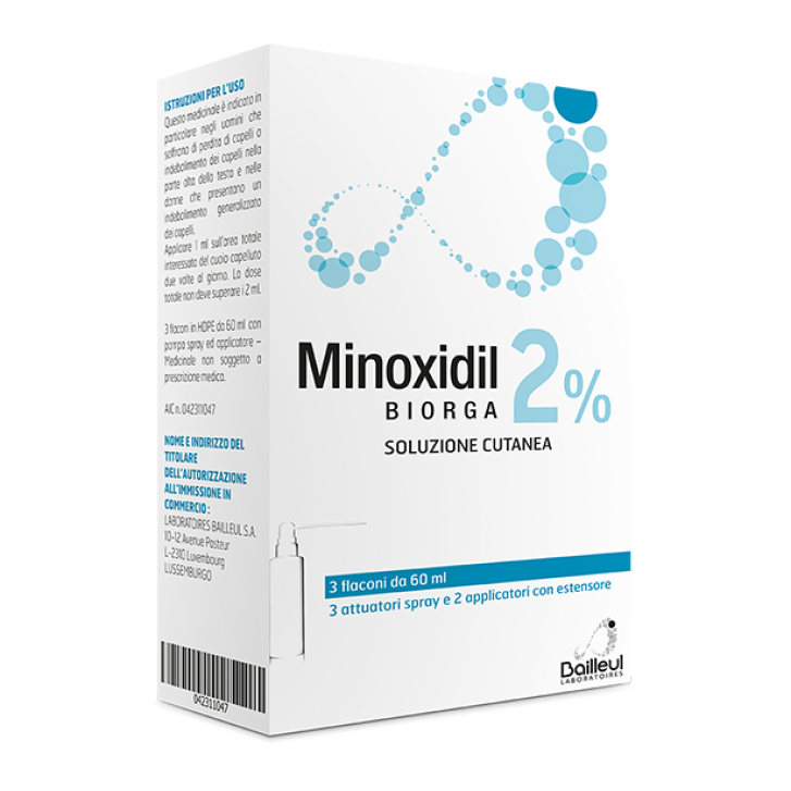 MINOXIDIL BIORGA soluzione cutanea capelli 3 flaconi 60 ml 2%