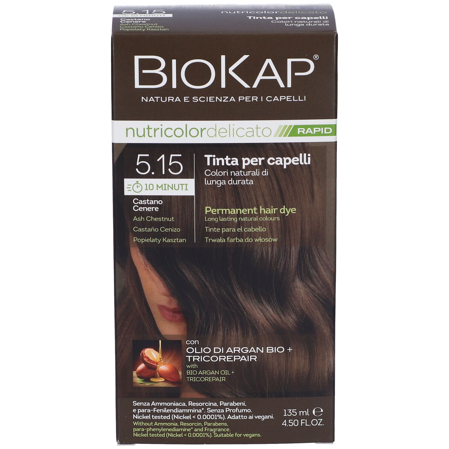 Biokap Crema/Bianchi Nutricolor Delicato Rapid Tinta 5.15 Castano Cenere 135 Ml - Immagine 6