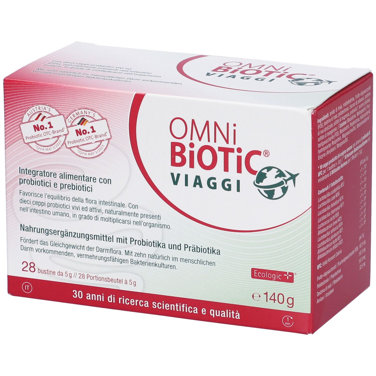 Omni Biotic Viaggi Integratore Probiotico con 10 Ceppi per Flora Intestinale 28 Bustine 5g - Institut Allergosan GmbH