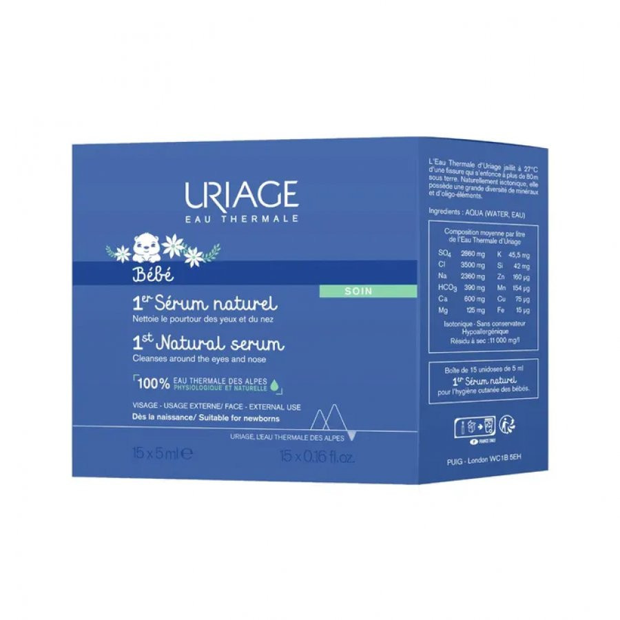 Uriage Bébé Siero Fisiologico Naturale per Neonati e Bambini 15 Flaconcini da 5ml - Uriage