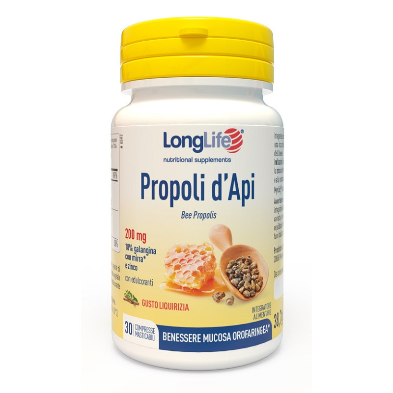 Longlife Propoli D'api Integratore Per Benessere Gola 30 Compresse Masticabili - Immagine 4