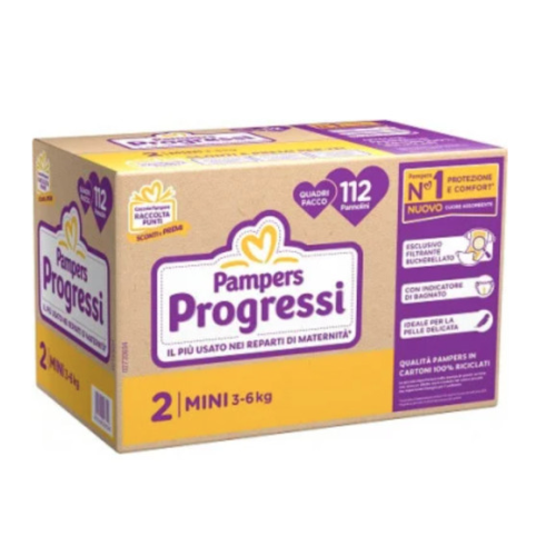 Pampers Progressi Pannolino con Cuore Assorbente e Indicatore di Bagnato 112 Pezzi - Pampers