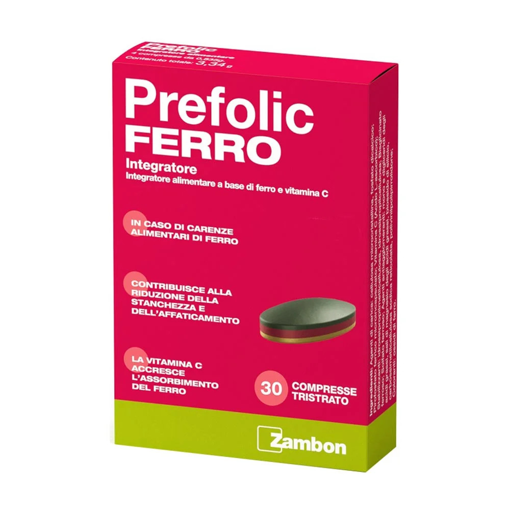 PREFOLIC FERRO Integratore Ferro e Vitamina C Rilascio Tristrato 30 Compresse - ZAMBON