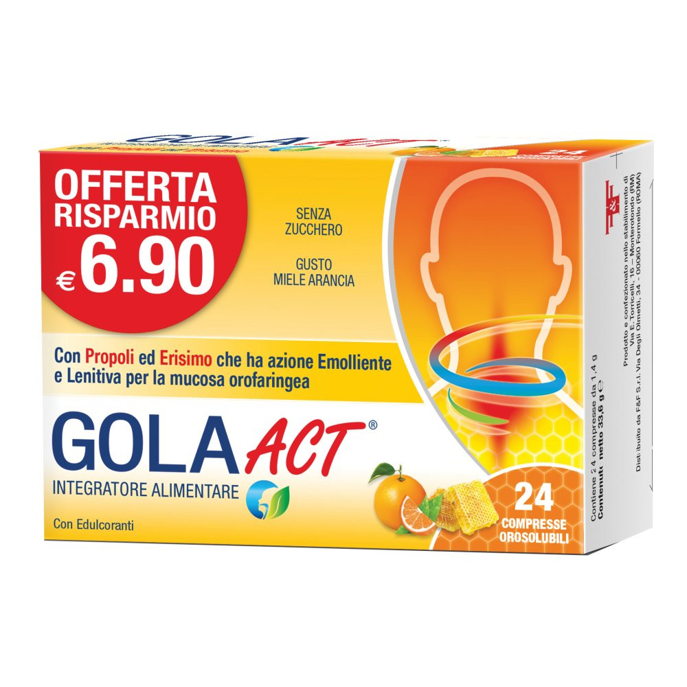 Gola Act Integratore per Gola con Erisimo Vitamina C e Propoli 24 Compresse - F&F