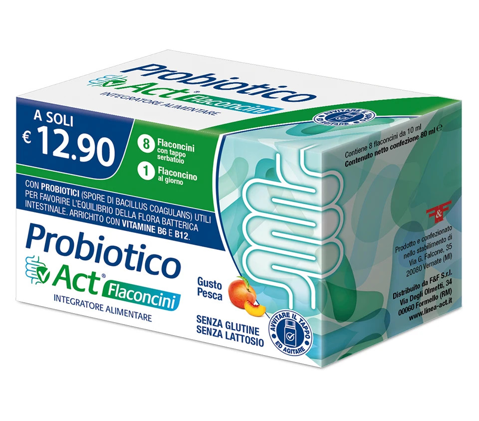 Probiotico Act Integratore Alimentare Flora Batterica 8 Flaconcini 10ml - F&F SRL