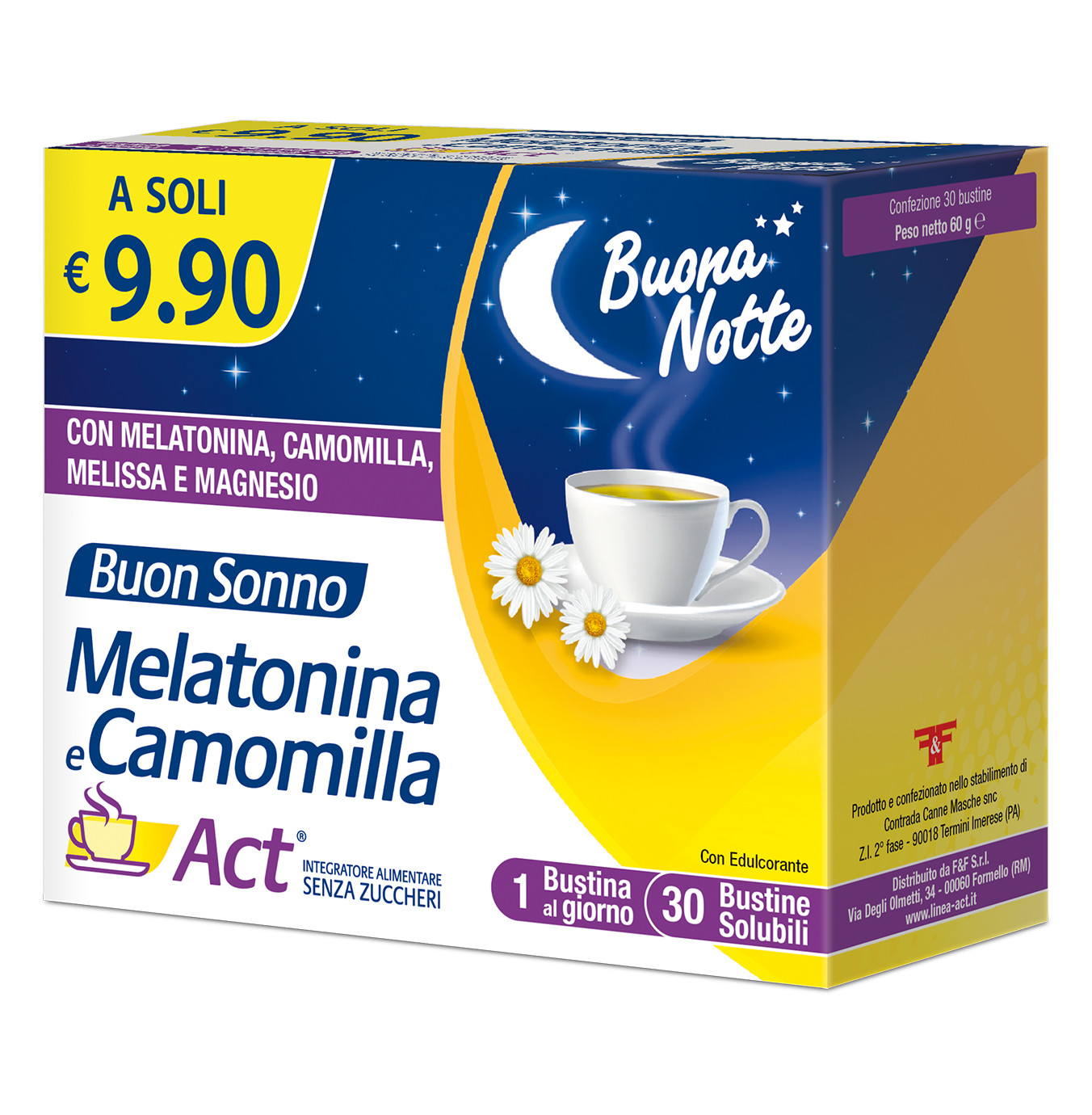 Melatonina ACT Integratore Sonno e Relax con Camomilla e Melissa 30 Bustine - KELEMATA