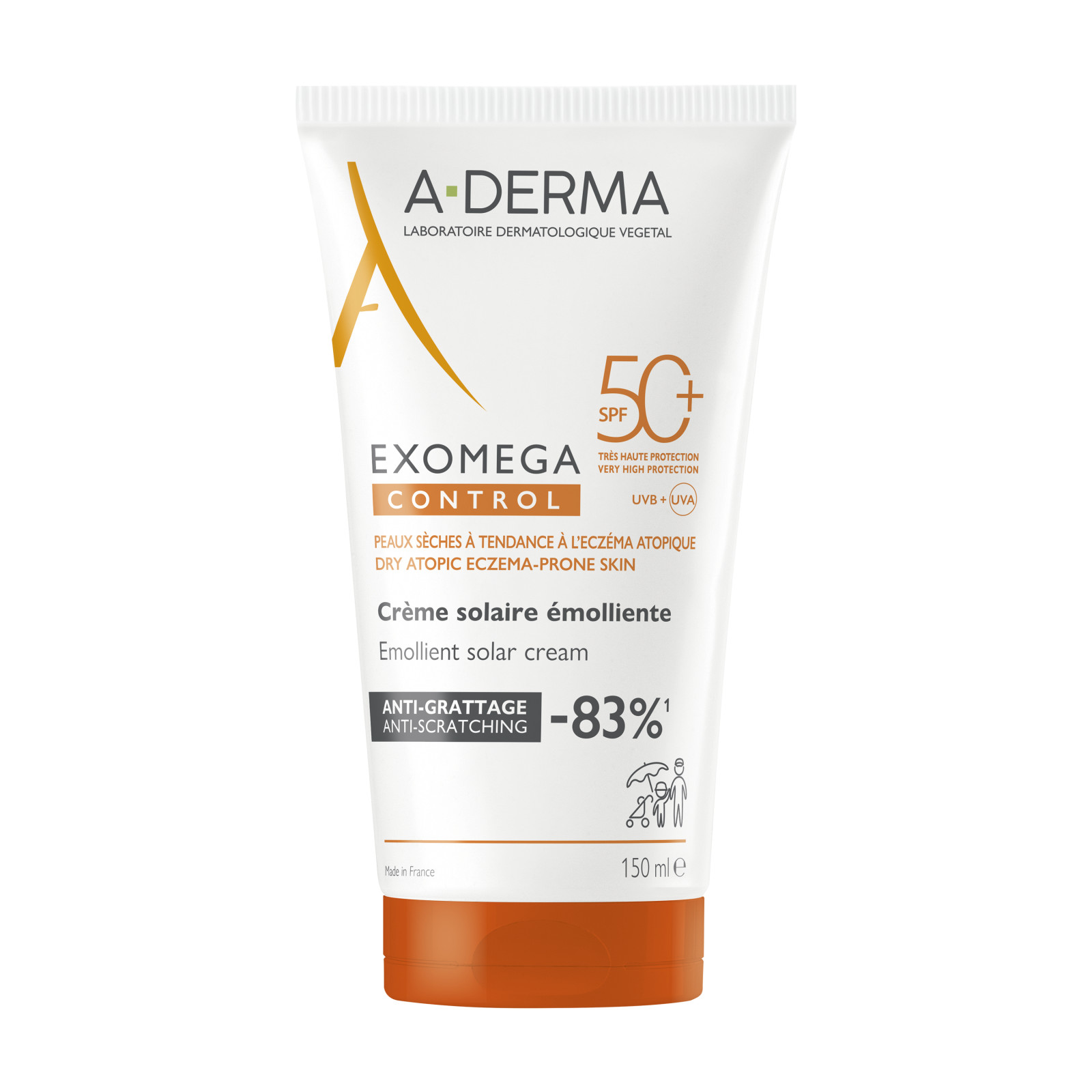 A-Derma Exomega Control Crema Solare SPF50+ per Pelle Atopica 150ml - A-Derma