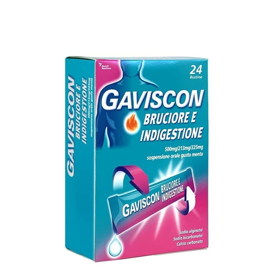Gaviscon Bruciore e Indigestione 500 mg/10 ml Aroma Menta 24 bustine - Gaviscon