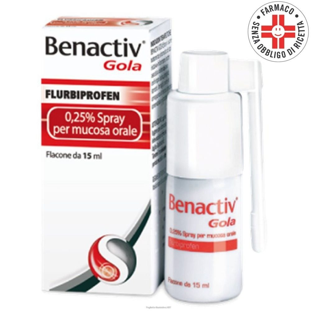 Benactiv Gola Spray 15ml Antinfiammatorio per Mal di Gola - Benactiv
