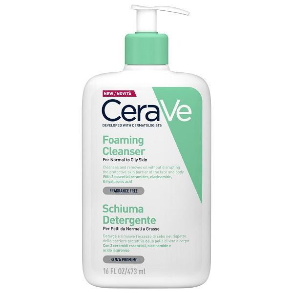 Cerave Schiuma Detergente Viso Pelli Normali e Grasse Ipoallergenica 473ml - Cerave