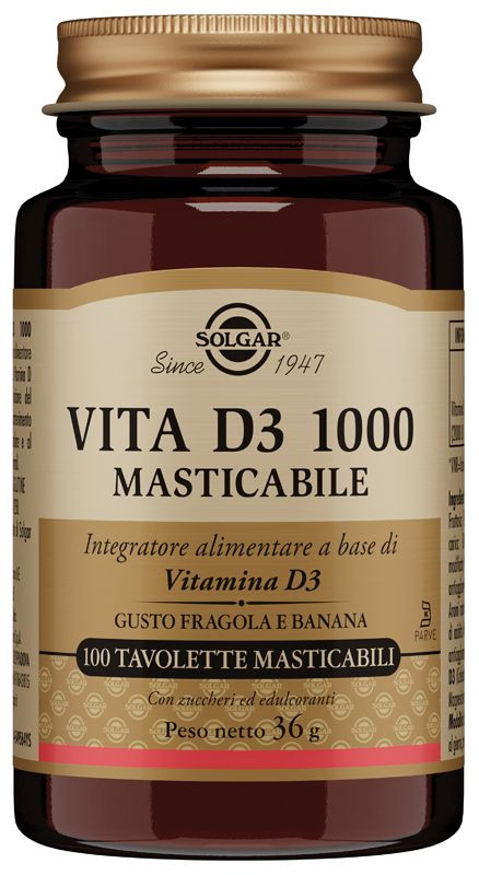 Vita D3 1000 Integratore Masticabile Gusto Fragola Banana 100 Tavolette - Solgar