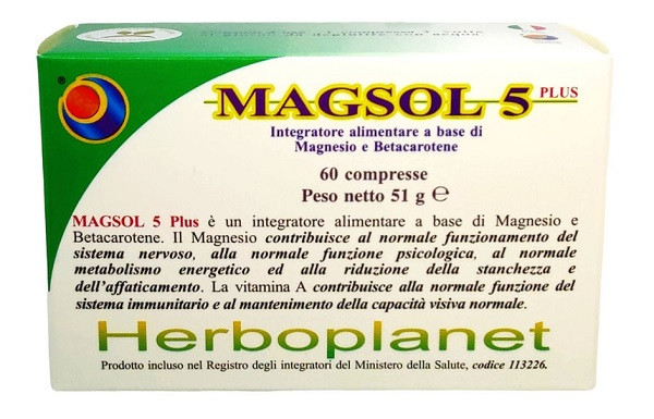 Magsol 5 Plus Integratore Magnesio e Betacarotene 60 Compresse - Herboplanet